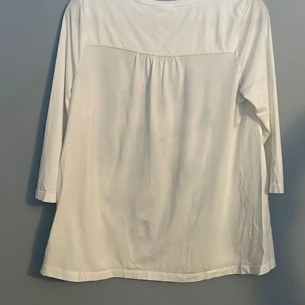J. Jill Floral Scoop Neck White Cotton Shirt Small